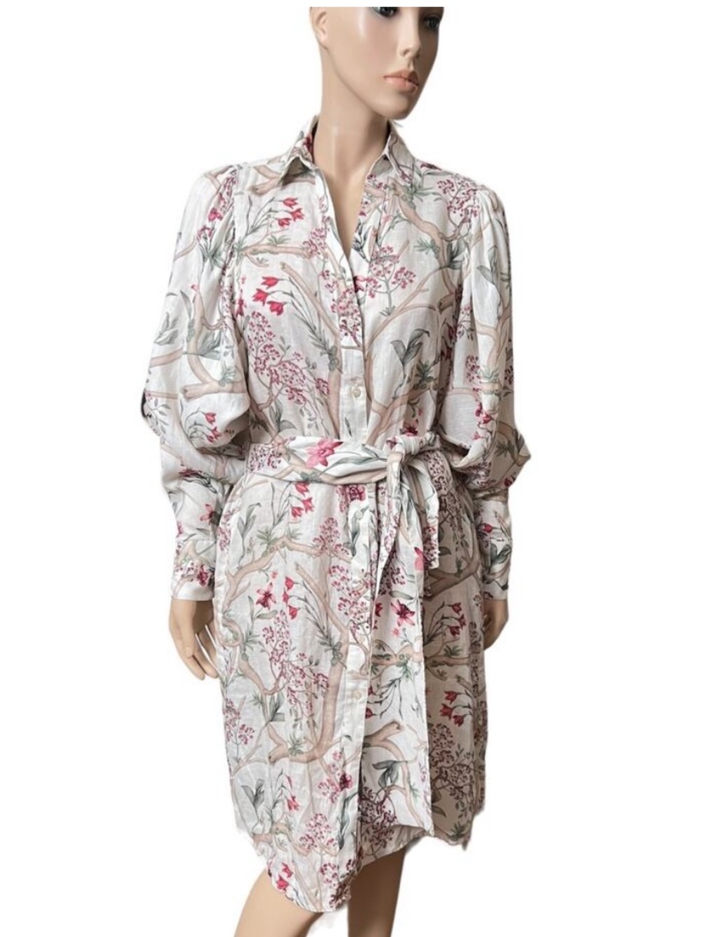 Johanna Ortiz x H&M Floral Long Sleeve Tie-Waist Shirt Dress